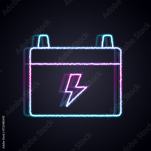 Glowing neon line Car battery icon isolated on black background. Accumulator battery energy power and electricity accumulator battery. Vector