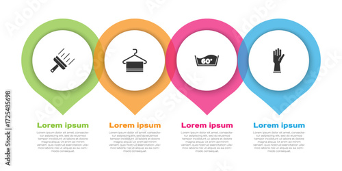 Set Rubber cleaner for windows, Towel on hanger, Temperature wash and gloves. Business infographic template. Vector