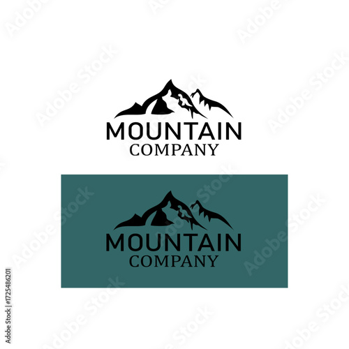 Mountain logo with white and green background, vector illustration