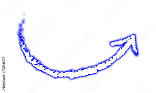 Blue Neon Curved Rough Arrow