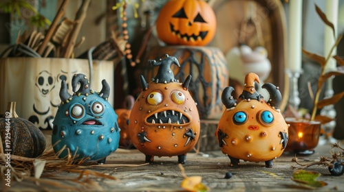 Childlike Clay-style Halloween Little Monster Ornament Pictures