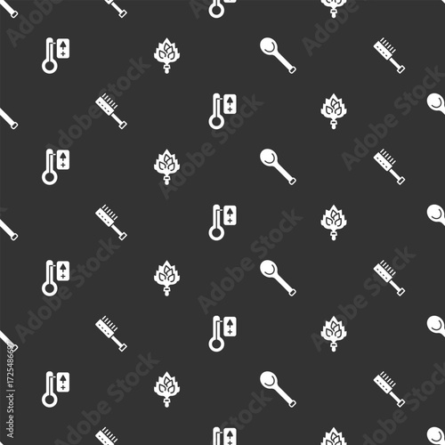 Set Sauna ladle, brush, thermometer and broom on seamless pattern. Vector