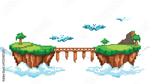 Sky Island 8-Bit Pixel Art Background. Fantasy Retro RPG Overworld Scene