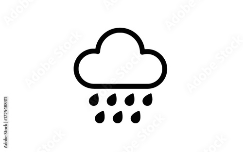 A simple black and white icon representing a cloud with falling raindrops, symbolizing rain.