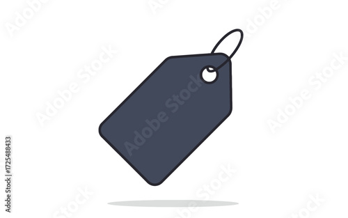 A dark gray price tag with a hole and a loop, casting a subtle shadow on a white background.