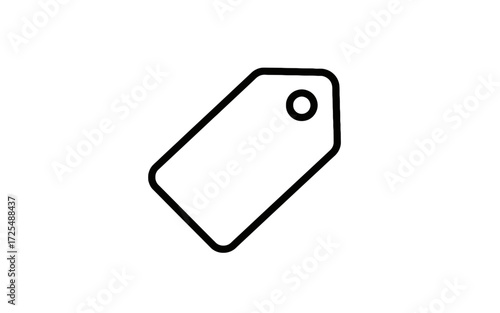 Simple black outline of a price tag or label.