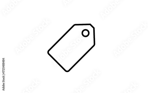 Simple black outline of a price tag or label.