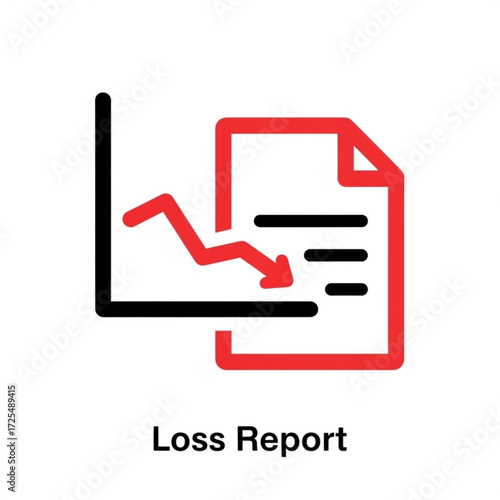 Dynamic downward trending graph silhouette over financial report icon signifies business loss and economic decline