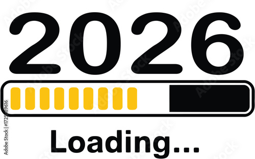 Anticipating the future, the year 2026 loads with progress bar and text.
