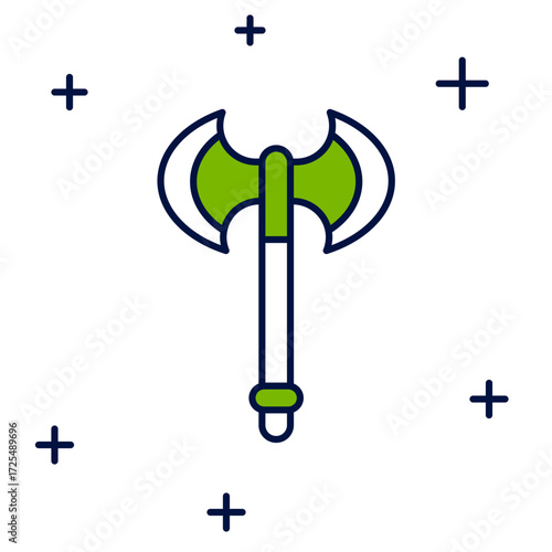 Filled outline Medieval axe icon isolated on white background. Battle axe, executioner axe. Medieval weapon. Vector
