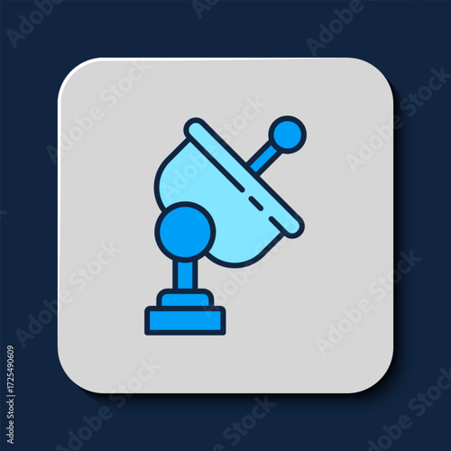 Filled outline Radar icon isolated on blue background. Search system. Satellite sign. Vector