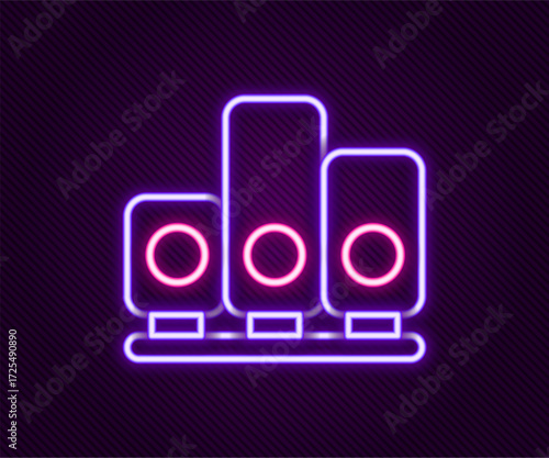 Glowing neon line Ranking star icon isolated on black background. Star rating system. Favorite, best rating, award symbol. Colorful outline concept. Vector