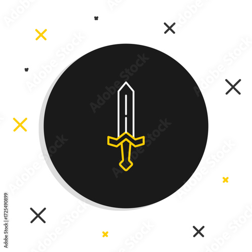 Line Medieval sword icon isolated on white background. Medieval weapon. Colorful outline concept. Vector