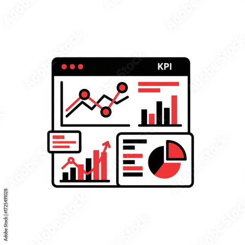 Dynamic KPI dashboard silhouette showcasing growth charts and analytics for insightful business performance tracking and strategy development.