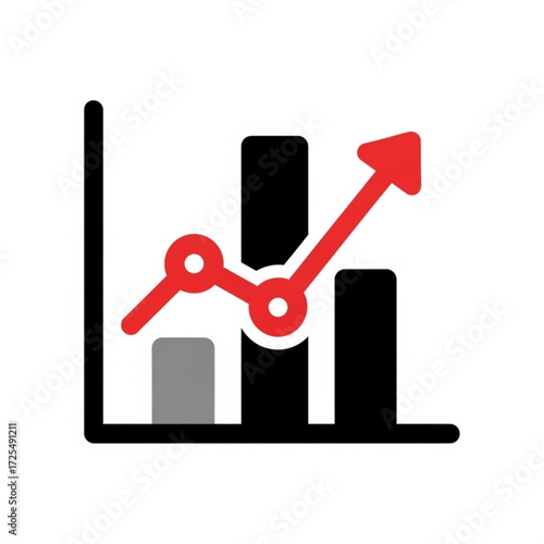 Dynamic bar chart silhouette with upward trending arrow symbolizing business growth and success, perfect for financial presentations