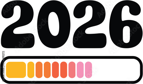 Year 2026 approaching with a colorful progress bar indicating completion