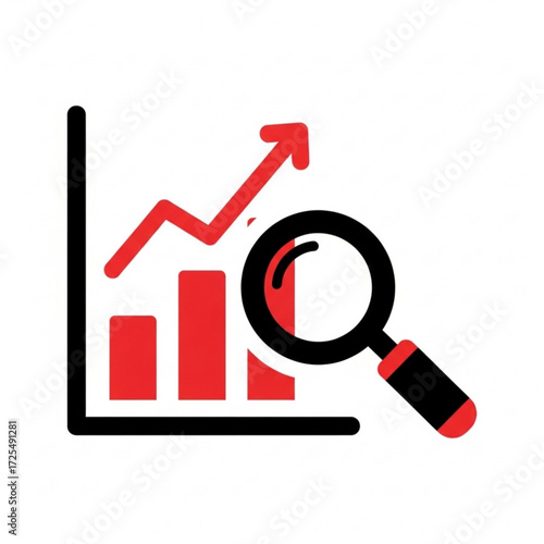 Dynamic silhouette of a magnifying glass revealing an upward trending bar graph, symbolizing insightful business analysis and growth.