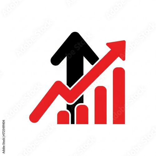 Dynamic silhouette of upward trending graph with bold arrows symbolizing business growth and success
