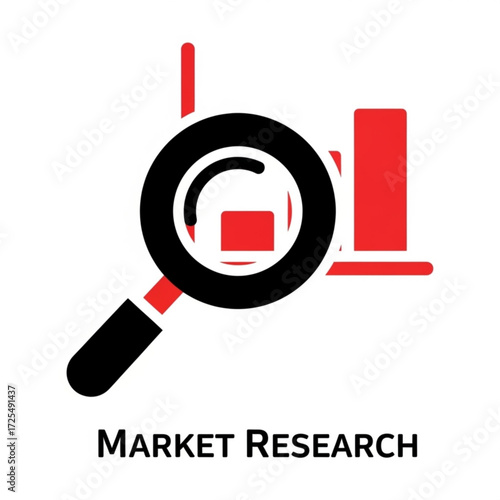 Magnifying glass over bar chart silhouette, symbolizing insightful market research and business analysis for strategic growth