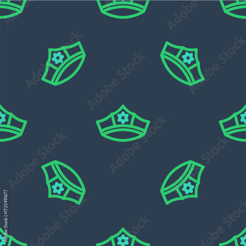 Line Police cap with cockade icon isolated seamless pattern on blue background. Police hat sign. Vector