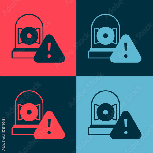 Pop art Ringing alarm bell icon isolated on color background. Alarm symbol, service bell, handbell sign, notification symbol. Vector