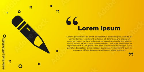 Black Pencil with eraser icon isolated on yellow background. Drawing and educational tools. School office symbol. Vector