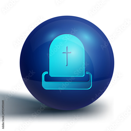 Blue Tombstone with RIP written on it icon isolated on white background. Grave icon. Happy Halloween party. Blue circle button. Vector