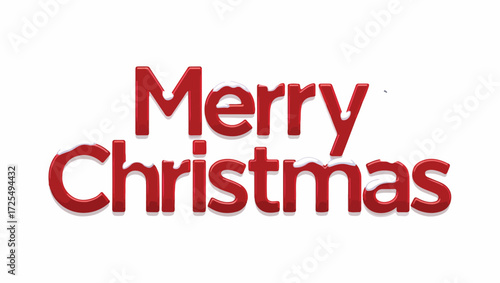 Red merry christmas text with snow