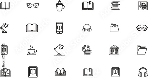 books and reading thin line icons set. library, study, literature. editable stroke. vector illustration