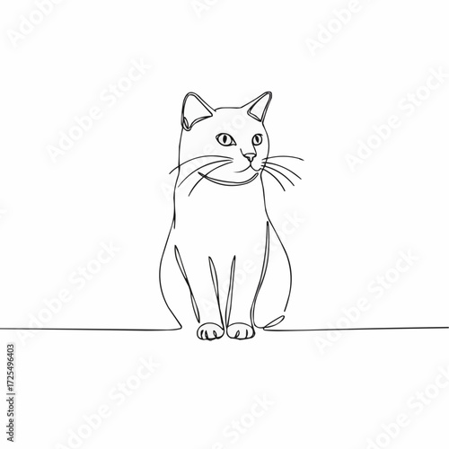 Minimalist line drawing of a cat sitting calmly  