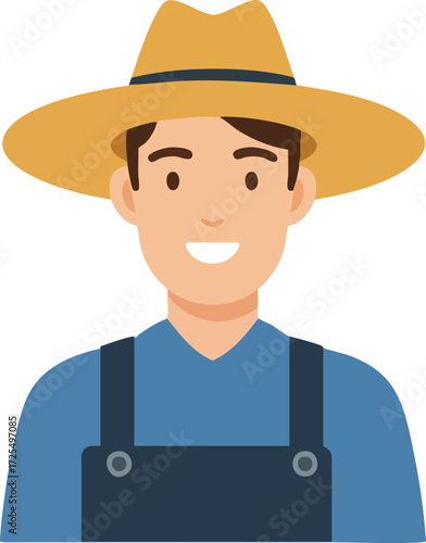 Smiling farmer in overalls and a straw hat vector illustration
