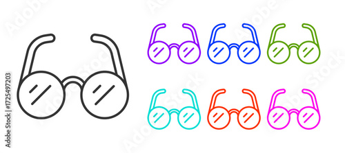 Black line Glasses icon isolated on white background. Eyeglass frame symbol. Set icons colorful. Vector