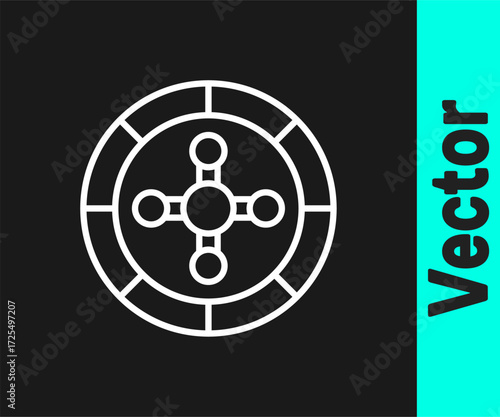 White line Casino roulette wheel icon isolated on black background. Vector
