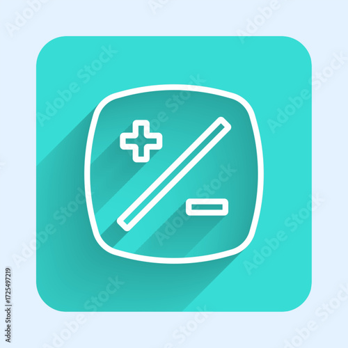 White line Exposure compensation icon isolated with long shadow. Green square button. Vector
