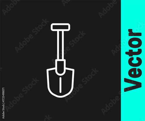 White line Fire shovel icon isolated on black background. Fire protection equipment. Equipment for firefighter. Vector