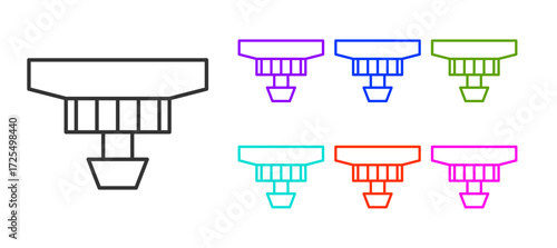 Black line Smoke alarm system icon isolated on white background. Smoke detector. Set icons colorful. Vector