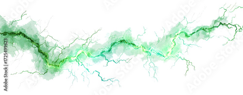 Electric green line border fractal sci-fi crack dynamic art digital abstract. Isolated on transparent background.


