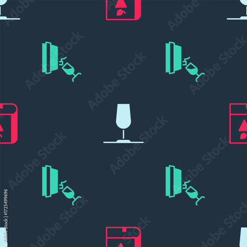 Set Book about grapes, Wine glass and tasting, degustation on seamless pattern. Vector