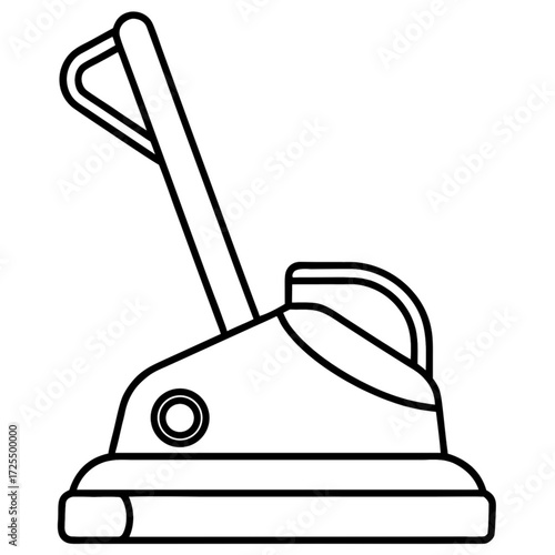 Minimalist illustration of a floor cleaning machine with a handle and a circular detail in black outline style vector