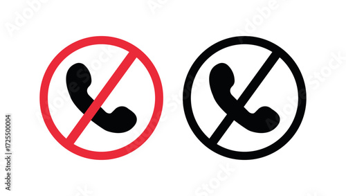 No Phone Calls Icon, Telephone Receiver in Ban Sign, Call Restriction Emblem