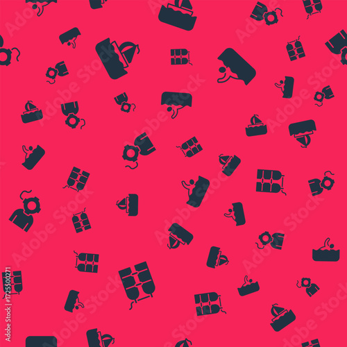 Set Aqualung, Yacht sailboat, and Swimmer on seamless pattern. Vector