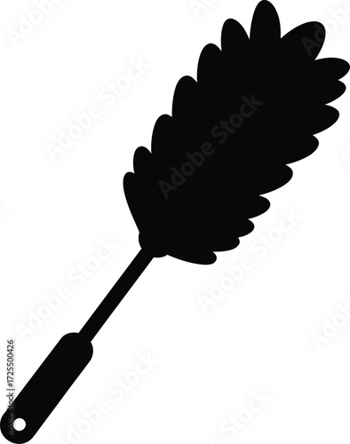 A black silhouette of a feather duster with a long handle and a fluffy head.