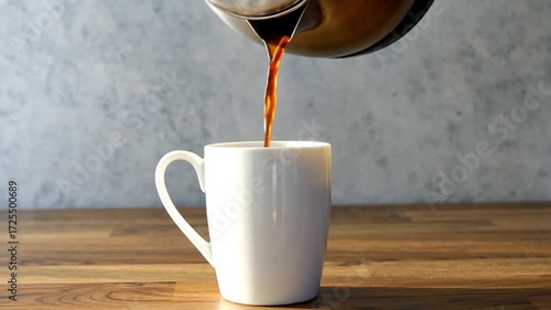 Warm cup of coffee served on wooden table creating cozy morning vibes