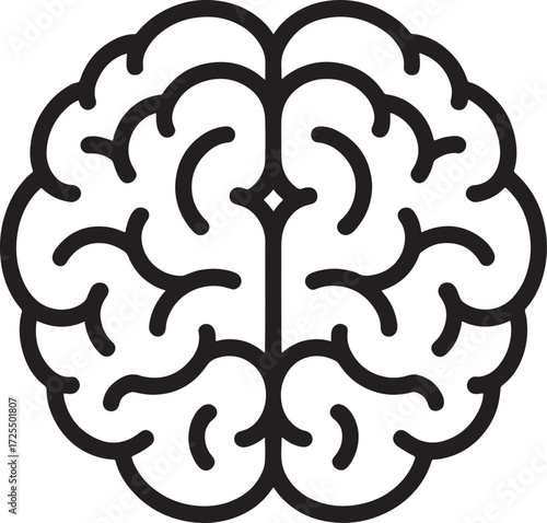 Black outline icon of a human brain viewed from above head mind