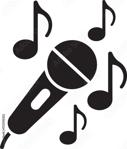 Microphone with musical notes on white background sound audio