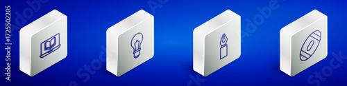 Set Isometric line Online class, Light bulb with idea, Fountain pen nib and American Football ball icon. Vector