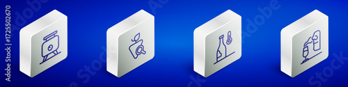 Set Isometric line Fermentation of grapes, Grapes, Wine temperature and Sommelier icon. Vector