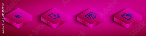 Set Isometric line Bid, Auction ancient vase, Online auction and icon. Vector