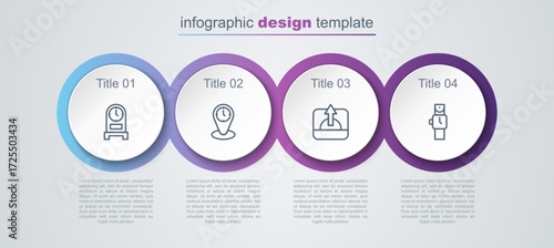 Set line Antique clock, Time zone clocks, Sunrise and Wrist watch. Business infographic template. Vector