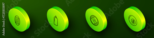 Set Isometric line American Football ball, Punching bag, Vinyl disk and Billiard pool snooker icon. Vector